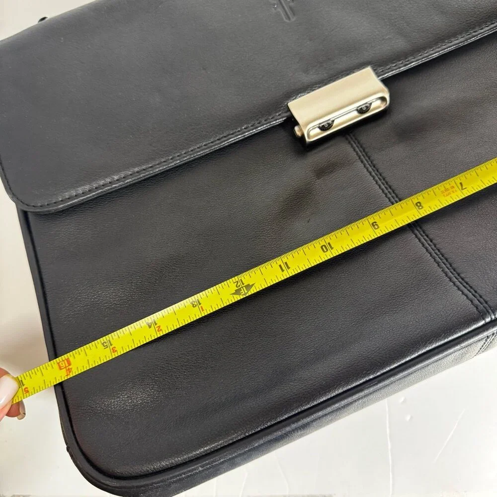 Frye Leather Briefcase Messenger Bag Black Laptop Corporate Quiet Luxury Unisex